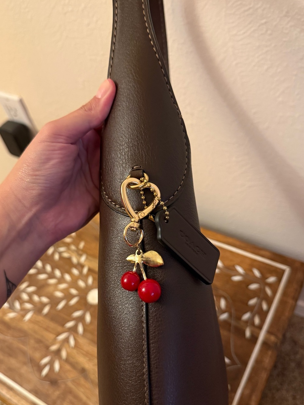 Coach Brooklyn 28 Leather Shoulder Bag in Maple Brown with Cherry Charm - Picture 6 of 10